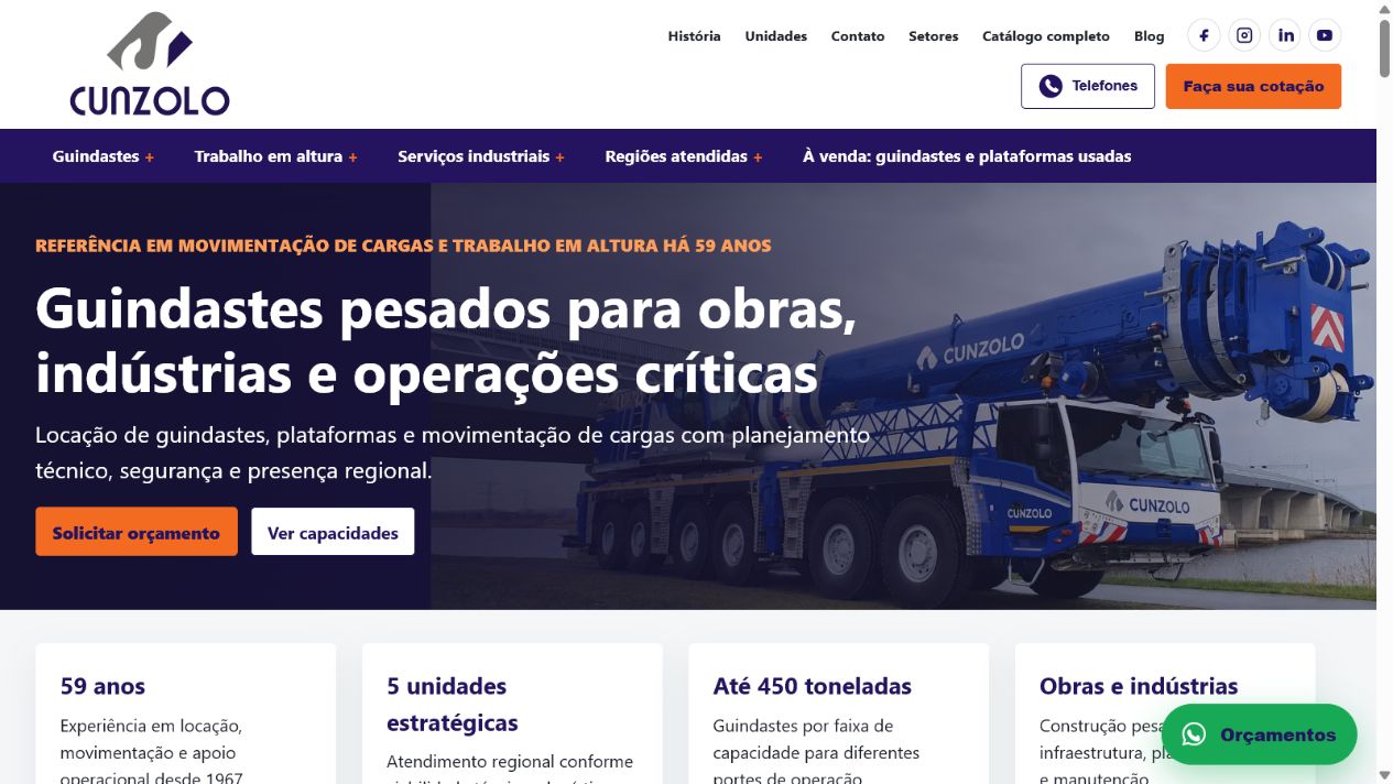 Página inicial do site Cunzolo