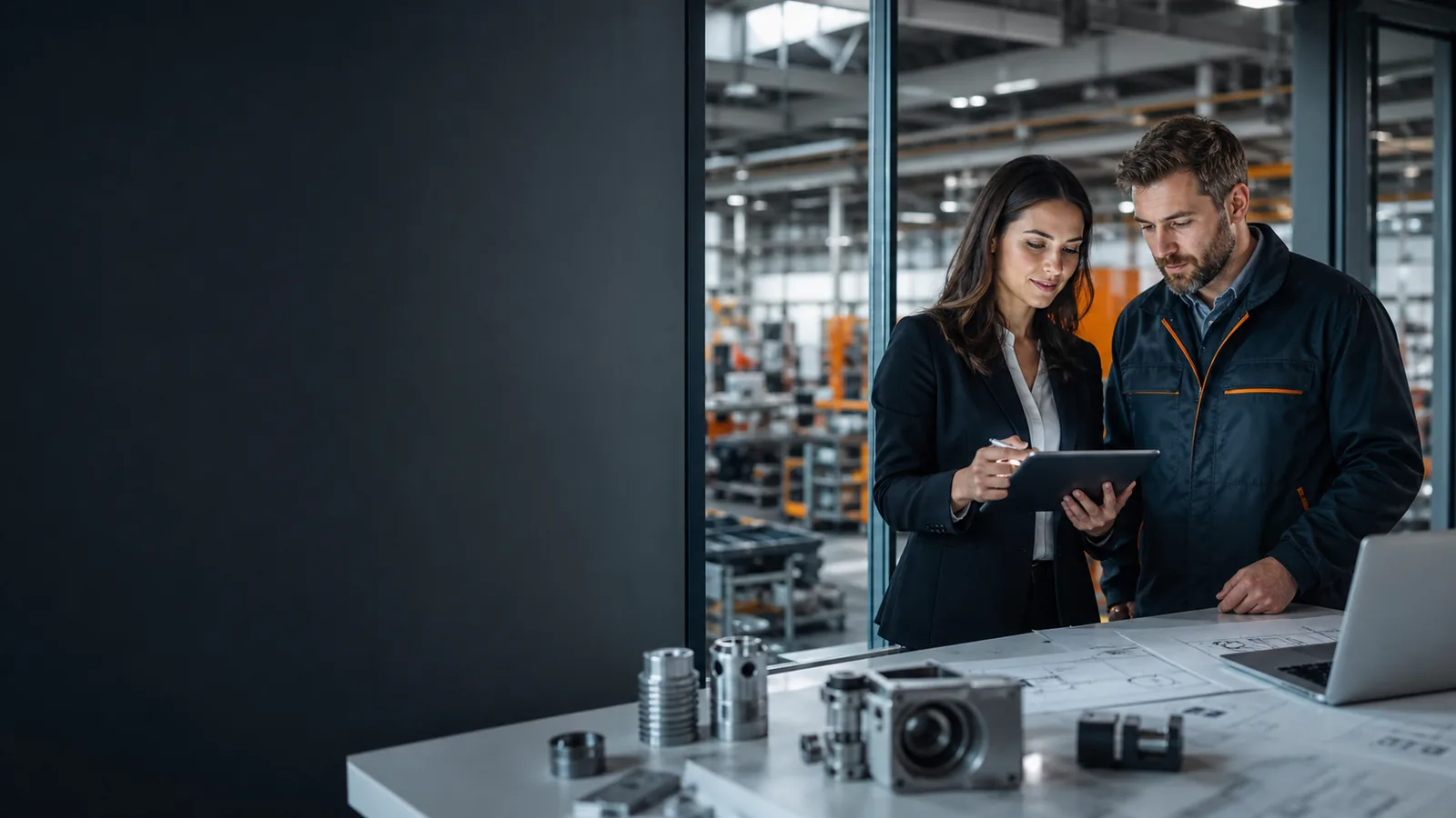 Profissionais analisando mídia paga em um contexto industrial