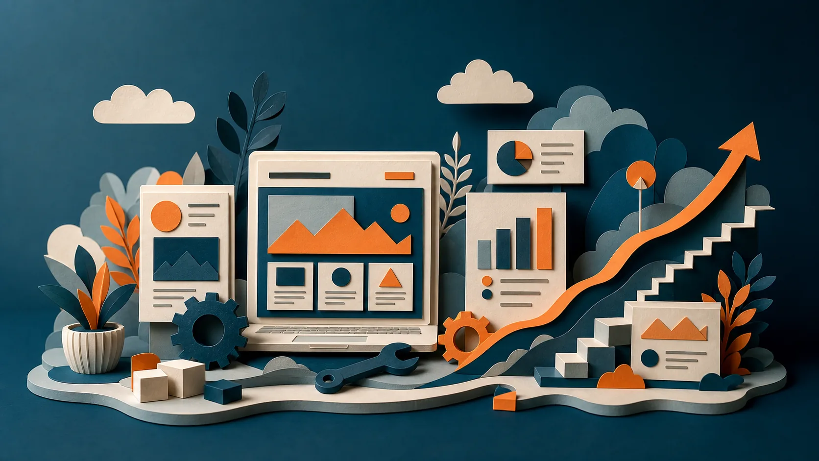Ilustração editorial para Manutenção e evolução de sites empresariais