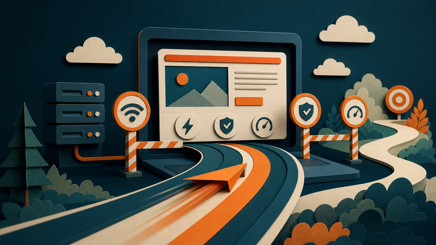 Ilustração editorial para Site de alta performance: velocidade, SEO e conversão